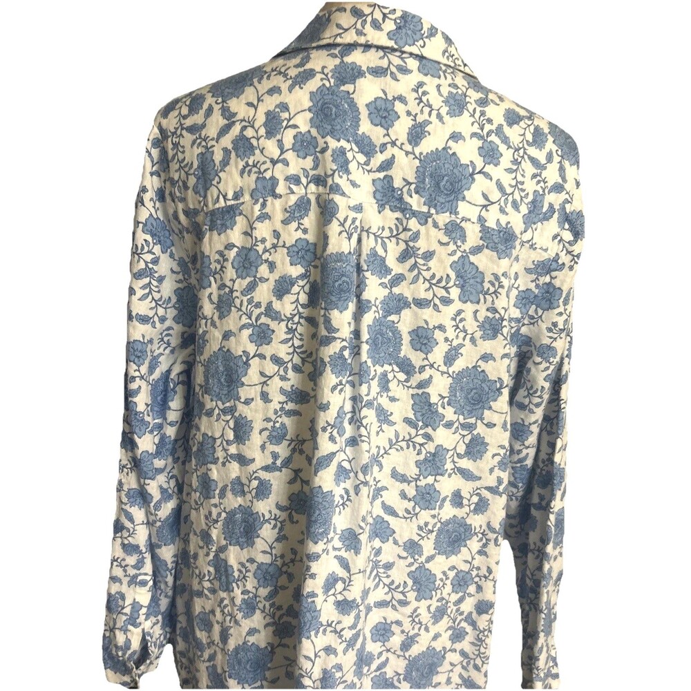 J. Jill Linen Blend Blue White Maxi Floral Shirt Dress Button Down Pocket Sz L - Picture 8 of 12